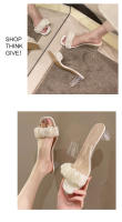 Nuevo estilo de hadas transparente tacón grueso cabeza cuadrada zapatillas frescas plisadas zapatillas de tacón alto de verano mujer - details 8