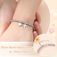 Pulsera de Encanto de Cruz de Corazón de Plata EWENSOO Regalo Perfecto para Mujeres, Niñas - details 2