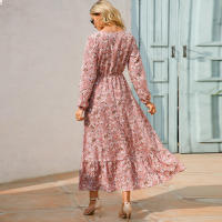 2024 mujeres Maxi vestido Casual de manga larga de cintura alta playa Mujer vestidos de gasa vestidos florales Mujer nuevo - details 0
