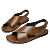 Sandalias de Estilo Vintage para hombre, zapatos informales de cuero genuino para exteriores, zapatos de playa con punta abierta, planos romanos para caminar - details 7