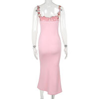 Vestido largo Floral sin mangas con espalda descubierta para mujer, traje Sexy de vendaje con cordones, ajustado para fiesta - details 7