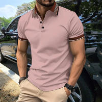Camiseta informal tipo polo de negocios con botones en la solapa y textura acanalada, nueva colección Amazon 2024, para hombres transfronterizos. - details 5