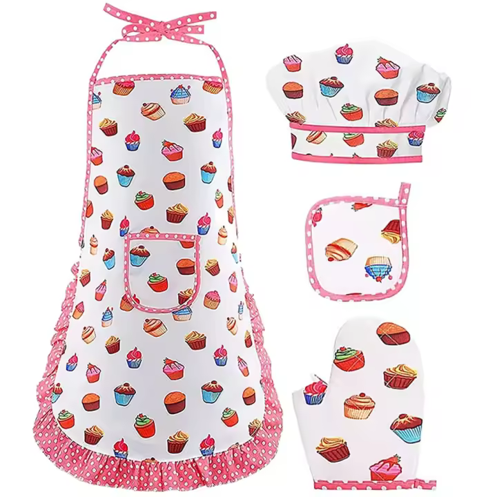 Delantal de cocina para niños, 1 Juego, guante, sombrero, juego de rol - 1