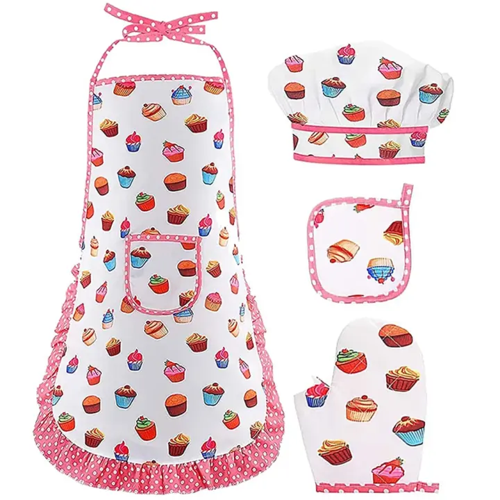 Delantal de cocina para niños, 1 Juego, guante, sombrero, juego de rol - 1