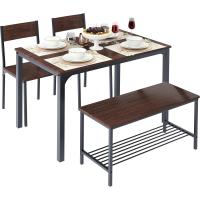 Juego de comedor de 4 piezas con mesa, 2 sillas y 1 banco. Conjunto de muebles de cocina de madera con estructura de acero. - details 14