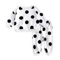 Primavera y otoño Traje de bebé Estampado de lunares Cuello redondo Suéter de manga larga Pantalones sueltos Ropa deportiva para niños y niñas - details 0