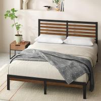Cama 150x190 cm Altura 23cm plataforma bambú y metal con cabecero y soporte listones acero Marrón y negro - details 0