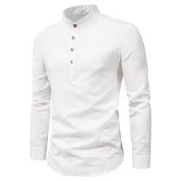 Camisa De Negocios Para Hombre De Cuello Erguido De Color Sólido Y Corte Slim Con Mangas Largas Y Cierre Único - details 6