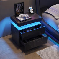 Mesita de noche LED, mesita de noche, luces de gabinete, lado final moderno con 2 cajones para dormitorio - details 4