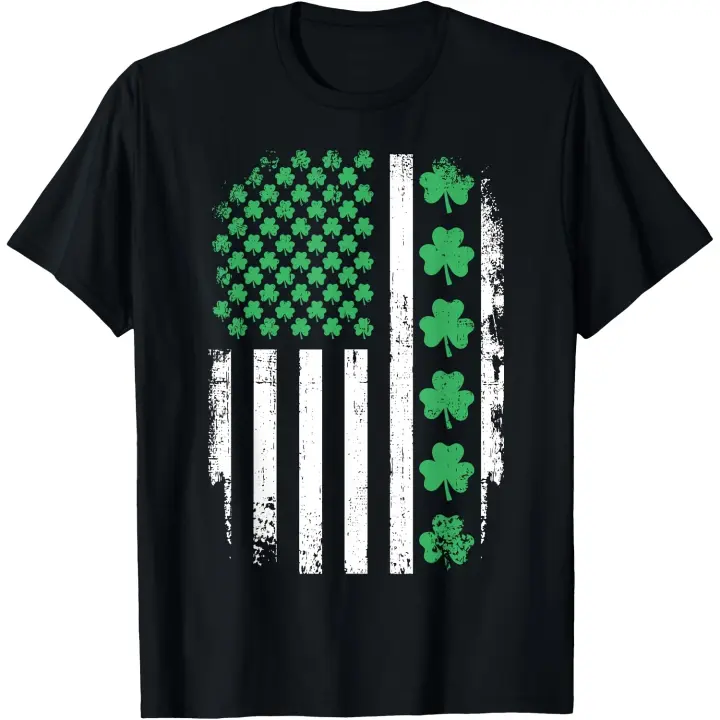Camiseta con bandera estadounidense y tréboles para el día de San Patricio, camiseta para hombre - 1