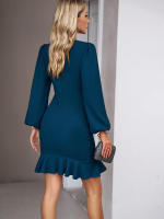 Vestido corto elegante para mujer, prenda informal con volantes, manga abullonada, color negro, sencillo e Irregular, novedad de otoño, 2023 - details 24