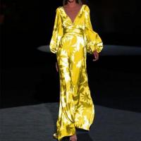 Vestidos verdes de verano 2025 con cinturón, elegantes, para ir al trabajo, de manga larga, para interiores de empresa grande, con cuello en V - details 11