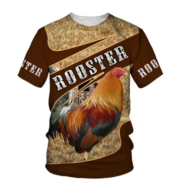 Camiseta con estampado de gallo 3d para hombre y mujer, camiseta informal de manga corta a la moda, top holgado de verano, talla grande 6XL - 1