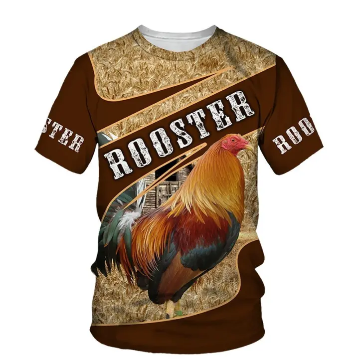 Camiseta con estampado de gallo 3d para hombre y mujer, camiseta informal de manga corta a la moda, top holgado de verano, talla grande 6XL - 1
