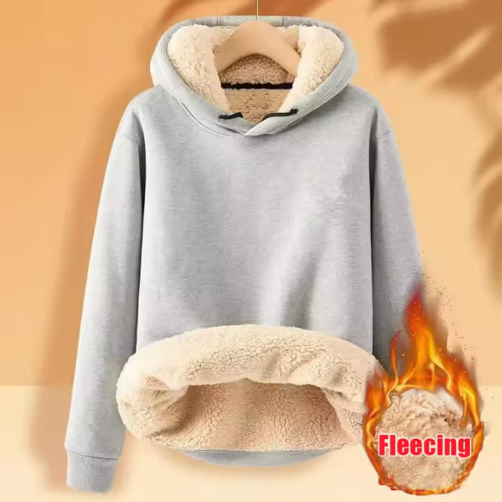 Sudadera De lana Para Mujer Abrigada Con Capucha Estampado Sencillo Deportiva Manga Larga Cierre Jersey Suelto Para Otoño E Invierno - 1