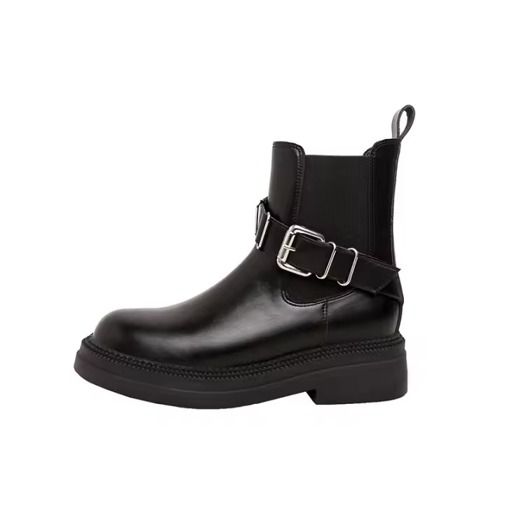 Plataforma de cuero Chelsea nuevo Maillard marrón hebilla de cinturón botas de cigarrillos - 1