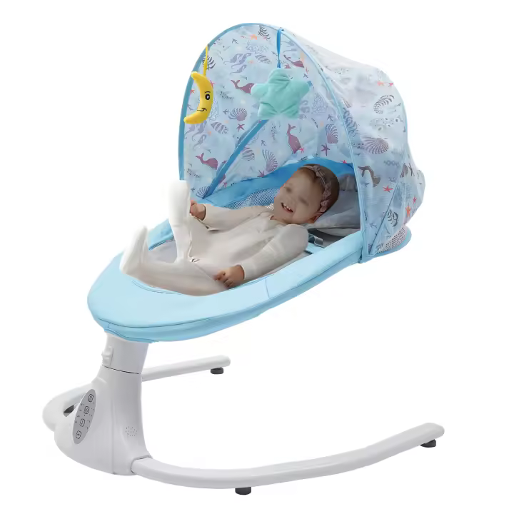 Columpio eléctrico para bebé, mecedora con Control remoto, Bluetooth, azul, 18kg - 1