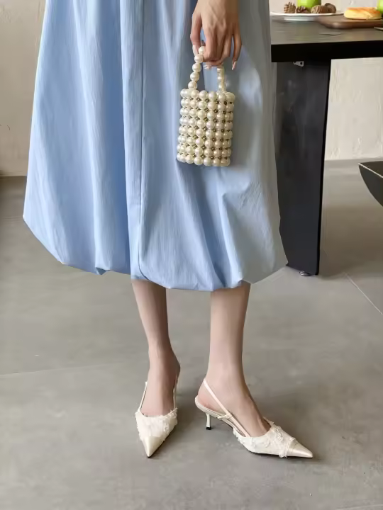 Diseño francés sentido nicho vestido negro tacones altos mujer stiletto estilo de hadas sandalias puntiagudas falda femenina - 1