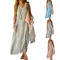 Vestido sin mangas de lino y algodón para mujer, prenda informal holgada con cuello en V, Color liso, para fiesta nocturna - details 3