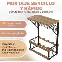 Botellero Vino Inspirador: Vinoteca 8 Botellas, Botellero de Estilo Rústico-Industrial, Garrafeira con Balda de Madera, Ideal para Amantes del Vino y Hogares con Poco Espacio - details 3