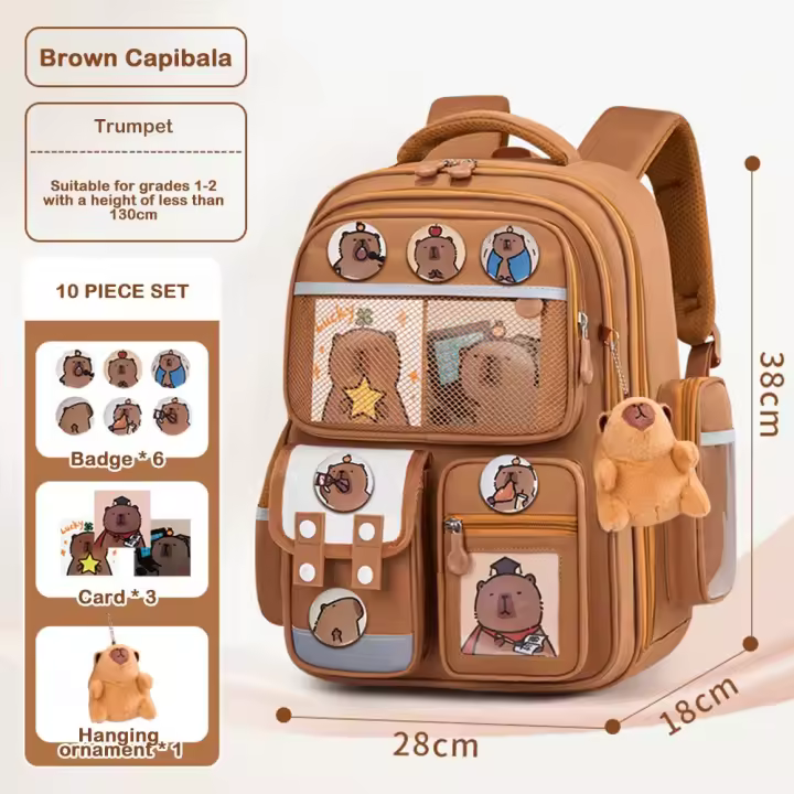 Mochila de capibara de dibujos animados, mochila escolar ligera repelente al agua, mochila de gran capacidad para aliviar la carga, para estudiantes y escuela - 1