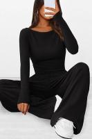 Conjunto de otoño Camiseta asimétrica de manga larga Pantalones de pierna ancha Traje informal Chándal - details 7