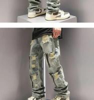 Nuevos pantalones vaqueros perforados y lavados con múltiples bolsillos y cremallera para hombres y mujeres, pantalones casuales Retro de pierna recta personalizados de calle y2k - details 3