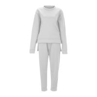 Conjunto deportivo informal de dos piezas para mujer, sudadera con cuello redondo, pantalones largos tipo sandalia, color sólido - details 2