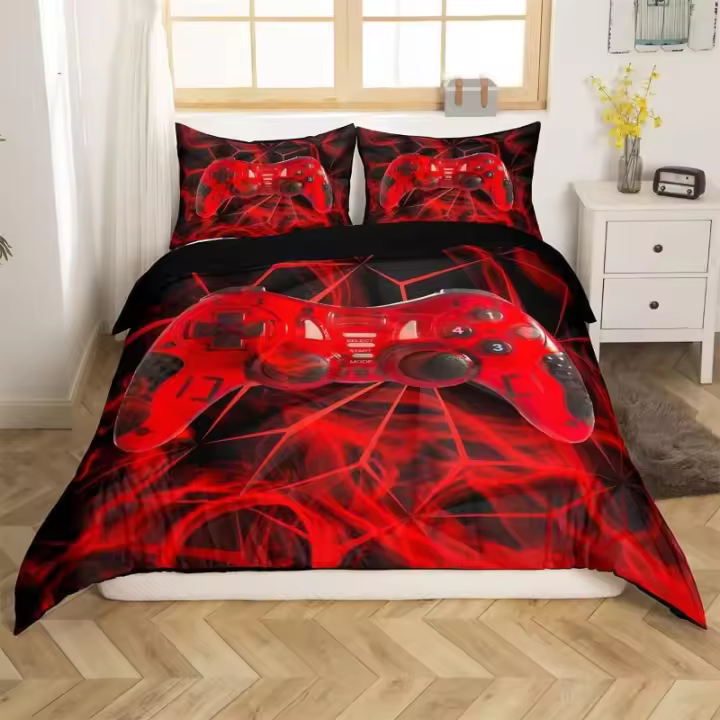 Juego de Cubierta de Dormitorio de Polyester Diseño de Caja de Aislamiento Rojo y Negro con Estampado de Panal Rojo Accesorios de Ropa de Cama de Novedad - 1