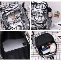 Mochila escolar de gran capacidad con grafiti para estudiantes, mochila informal de moda para mujer, mochila escolar con colgante de dibujos animados para niña que se desplaza - details 15