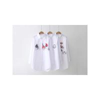 Blusa De Algodón Blanca Casual Para Mujer Cuello En V Con Botones Manga Larga Bordada Estilo Casual Blusa Transversal - details 2