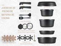 CAROTE Juego de 20 Piezas de Batería de Cocina con Mangos Removibles, Juego de Batería de Cocina Antiadherente con Mangos Removibles, Juego de Cocina para RV, Uso en Horno, Uso en Camping, Negro - details 13