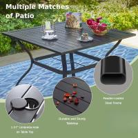 Mesa de bistró cuadrada para comedor de patio con listones de acero y metal de 37 pulgadas, muebles de exterior, mesa de jardín, orificio para sombrilla de 1,57 pulgadas - details 5
