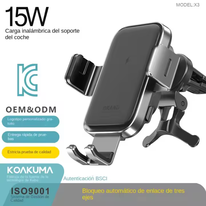 Cargador de Coche Inalámbrico Qi de 15W con Adaptador Carga Rápida Soporte Móvil para Coche - 1