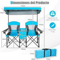 Sillas de Camping Plegables, Silla Plegable Portátil Doble con Bolsa de Transporte Refrigeradora, Silla de Picnic de 2 Asientos para Exteriores con Mesa y Dosel Desmontable (Azul) - details 2