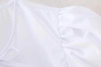 Blusa Elegante de Moda para Mujer 2025 Estilo Informal con Manga Corta y Abombada con Cuello Redondo Top de Algodón con Cordones y Lazo Blanco Dulce - details 7