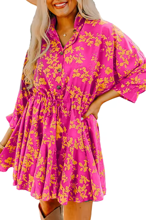 Elrachen Vestido corto fluido con cordón y estampado floral para mujer, rosa, tallas S-XL - 1