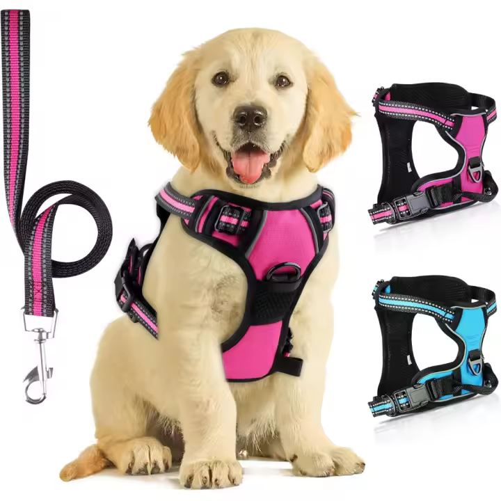 Arnes de Perro medianos con líneas reflectantes, Antitirones transpirables con Control de Manija para Correr - 1