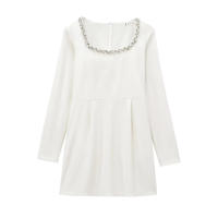 Elegante Vestido de Terciopelo con Cuello Cuadrado y Manga Larga Vestido de Fiesta de Cintura Alta para Mujeres Vestido de Noche con Cuentas - details 4