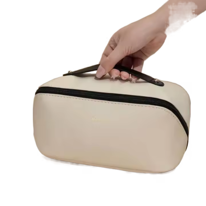 Bolsa cuadrada de cuero PU para cosméticos, almohada con cremallera desmontable, bolsa de maquillaje, organizador de artículos de tocador, bolsa de viaje de estilo coreano - 1