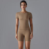 Chándal de cuello redondo para mujer, camiseta de ciclismo de secado rápido, ropa de entrenamiento transpirable, pantalones cortos deportivos para correr y gimnasio - details 14