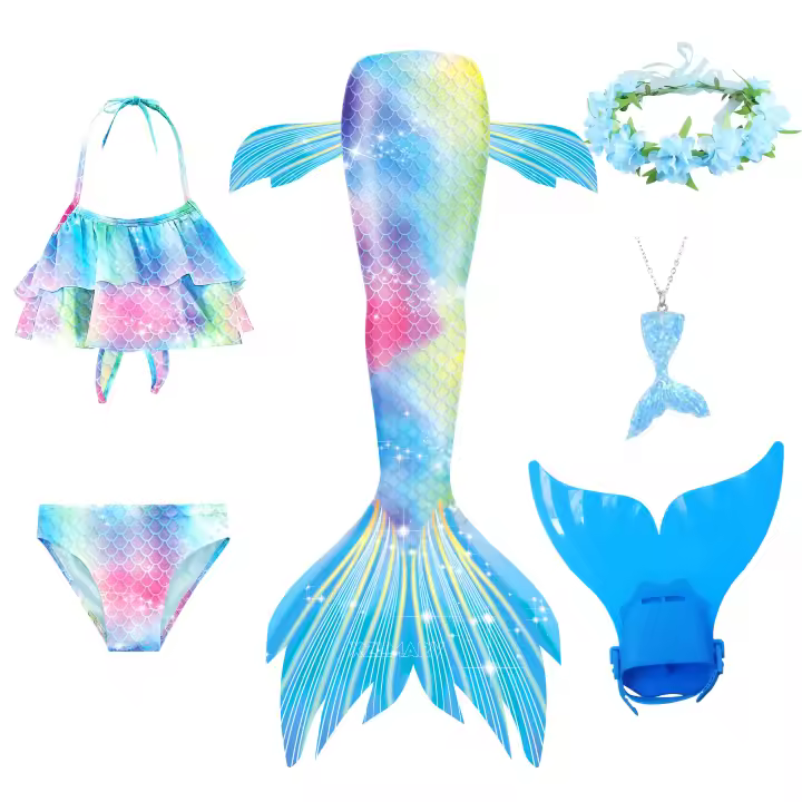 Traje de baño de cola de sirena para niños y niñas, bañador con Monofin - 1