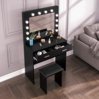Maquillaje con Hollywood LED Espejo 2 Cajones Grans y Taburete 80x40x140cm (Gris) - details 12
