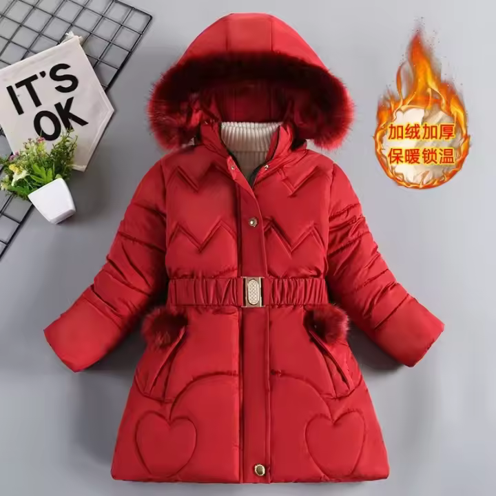 Cálido, con capucha y cuello de cuero de invierno para niñas. - 1