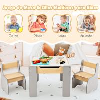 Juego de mesa y silla infantil 4 en 1, mesa infantil de madera con 2 sillas, manualidades, dibujo, lectura, mesa infantil con almacenamiento, pizarra desmontable para guardería (verde) - details 14