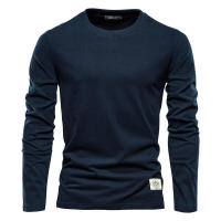 Prendas de abrigo deportivas de ocio de manga larga de color sólido para hombre, cuello redondo, camisa inferior de algodón puro, top, nuevo - details 3