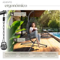 Columpio de Jardín Exterior Silla Colgante con Cojín Extragrueso Estructura de Acero y 4 Pies en Base Hamaca Colgante Plegable Capacidad 160Kg Gris - details 3