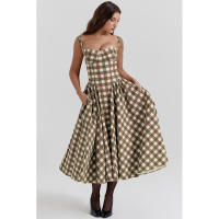 Vestido Largo Vintage de Verano 2025 Estilo de Corte Real con Cuello de Corazón Dulce - details 12