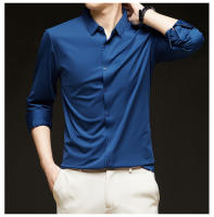 Camisa de Manga Larga Elástica Sin Arrugas para Hombres Ropa de Negocios Casual Color Sólido - details 1