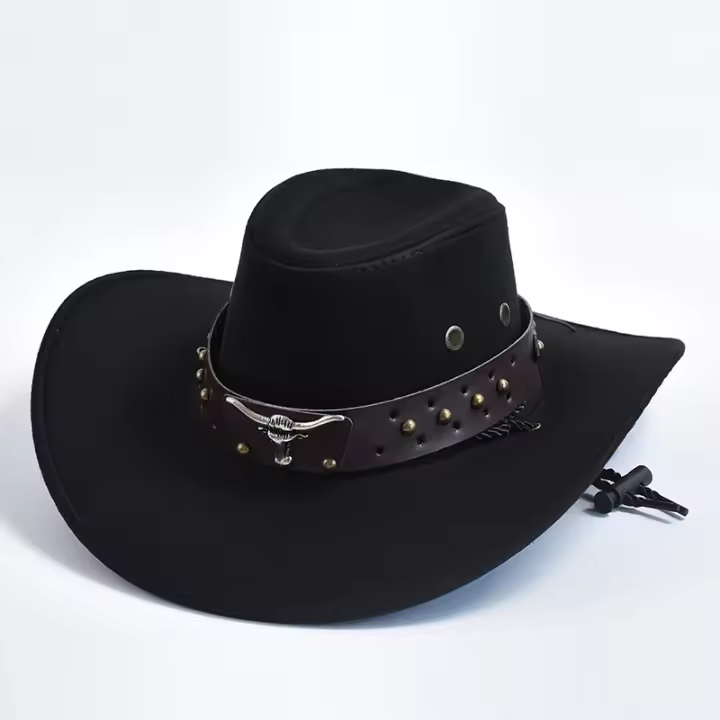 Sombreros de vaquero del oeste de gamuza Artificial, sombrero Vintage de gran borde para caballero, vaquera, Jazz, fiesta de vacaciones, sombrero de Cosplay - 1